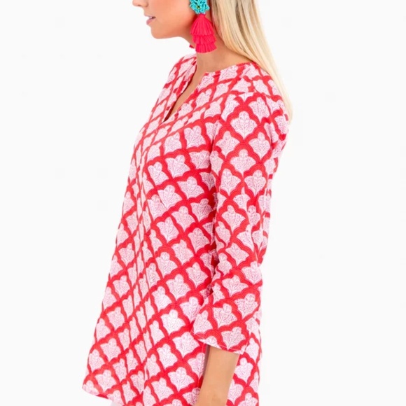 Roberta Roller Rabbit Red Patterned Tunic Caftan - Picture 2 of 8